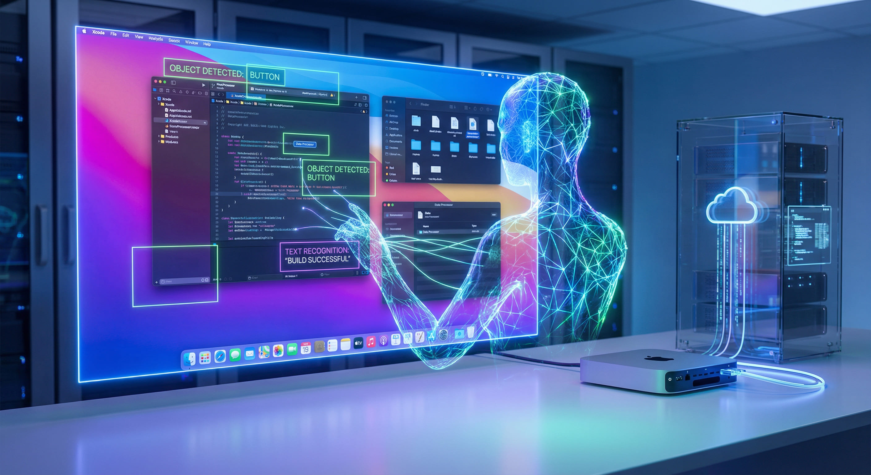 示意图：Hermes Agent 在 Mac Mini M4 上 7×24 运行，展示三层记忆架构、Gateway 多通道与可月租的 Apple Silicon 云主机